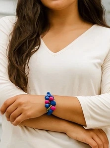 Lidell NYC Vintage Multicolor Rhinestone Beaded Double Bracelet Fashion Jewelry - Picture 1 of 9
