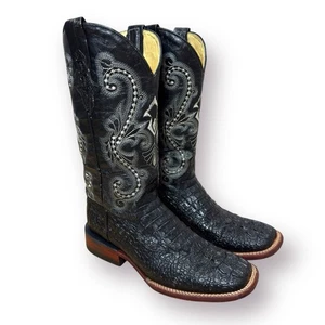 Ferrini Caiman Cowboy Boots Womens 8.5 B Black Gator Leather Square Toe Western - Picture 1 of 13
