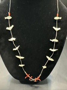Vintage Native Coral, MOP, And Liquid Silver Fetish Necklace - Picture 1 of 10