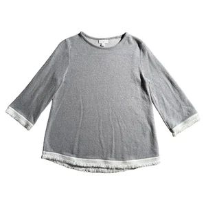 J Jill Fringe Hem Blouse Gray Top Minimalist Lagenlook Cotton Shirt Womens Small - Picture 1 of 7