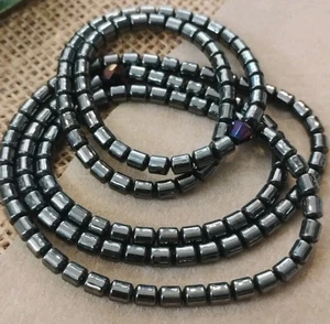 Vtg "Sleek" Hematite Stretch Beaded Necklace and Anklet Set, Accent Beads! - Picture 1 of 8