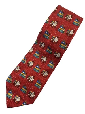 Robert Talbott Nordstrom 圣诞老人圣诞领带 - 真丝 - 红色 58 英寸长 x 4 英寸宽 — 第 1/4 张图片
