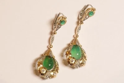 Smaragd Brillant, Diamant Ohrhänger, in 585 Gelb Gold - Bild 1 von 4