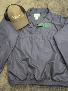 Ducks unlimited Jacket Mens Large Blue Pullover 1/2 snap Windbreaker And Hat - Picture 1 of 21
