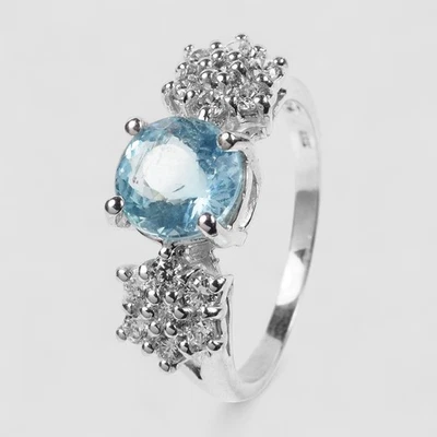 Elysian Blue Aquamarine 1Ct 925 Sterling Silver Handmade Jewelry Rings Size 6.75 - Image 1 of 4