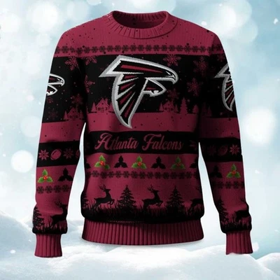 2025 Christmas Falcons Festive Reindeer & Tree Ugly Sweater - Christmas Gift - Image 1 of 4