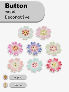 30pcs Flower Wooden Buttons for scrapbook sewing handmade crafts decor 25mm - Picture 1 of 3