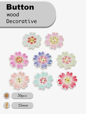 30pcs Flower Wooden Buttons for scrapbook sewing handmade crafts decor 25mm - Image 1 of 3