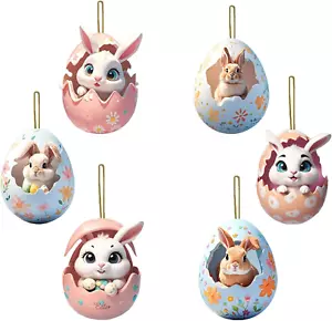 6 Pcs Easter Eggs Decorations Hanging Ornaments Spring Cartoon Eggs Hatching Bun - Picture 1 of 12
