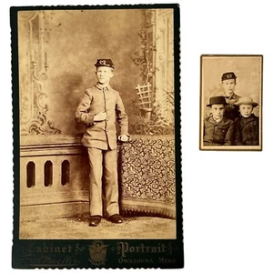 Antique Photograph Cabinet Card Photo Young Boy Military Uniform Hat PC Cadet - Picture 1 of 5