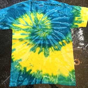 Neu Batik T-Shirt limettenblau gelb Spirale Erwachsene Herren Kiffer Hippie 2x 3X S - Bild 1 von 3