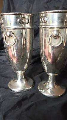 Silver Pedestal Vases William Hutton And Sons (pair) • 255£