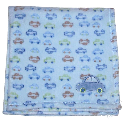 Cutie Pie Blue Brown Car Truck Applique Soft Plush Baby Blanket Lovey 30x36" - Image 1 of 2