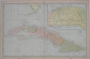 1897 Map CUBA Shoreline Steamship Routes Railways Wagon Roads Lighthouses Forts - Picture 1 of 15