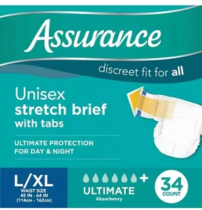 Assurance Large/XLarge Unisex Stretch Briefs with Tabs 34 Count - Picture 1 of 5
