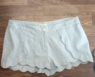 Pantalón Corto Rojo Camel Azul y Blanco Rayas Festoneado Dobladillo Talla 13 J Foto 1 de 4