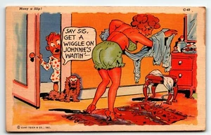 Postcard Comic Dressing Date Humor "Many a Slip!" PM 1942 - Picture 1 of 2