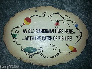 10" FISHING Wall Plaque OLD FISHERMAN CATCH OF LIFE Plain Jane FATHERS DAY GIFT - Picture 1 of 9