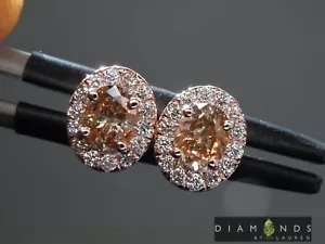 Pendientes de diamantes de forma ovalada marrón SI2 de 0,67 quilates diamantes R9892 de Lauren - Imagen 1 de 6