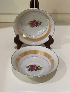 Old Vintage Westwood Fine China of Japan Lusterware Bowls Rose Pattern Set of 2 - Picture 1 of 12