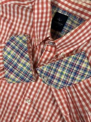 Tailorbyrd Shirt Mens XL Orange White Gingham Flip Cuff Button Long Sleeves - Image 1 of 4