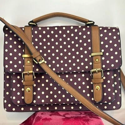 Accessorize Brand Burgundy Polka Dot Business Satchel Rare Faux Leather - Image 1 of 4