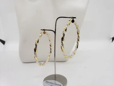 ORECCHINI A CERCHIO GRANDI TORCION IN ORO GIALLO E BIANCO 18KT 6,9 GR. (5983) - Immagine 1 di 4