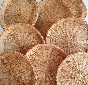 8er Set Vintage Rattan Pappteller Halter BBQ Kochen Picknick Wand Dekor 9,5" - Bild 1 von 10