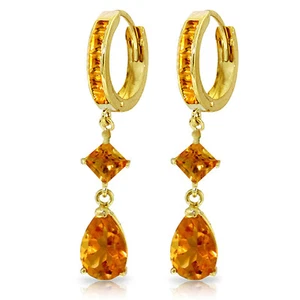5.62 Carat 14K Solid Gold Huggie Earrings Dangling Citrine - Picture 1 of 4