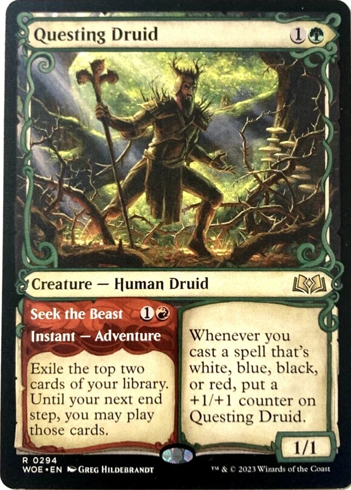 Questing Druid \ Seek the Beast *SHOWCASE* Wilds of Eldraine RARE MtG Card 0294 - Image 1 of 1