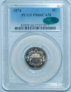 1874 PCGS PR66CAM CAC Cameo Proof Strike Shield Nickel - Picture 1 of 2