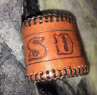 Leather hand tooled bracelet with initials SD, monogrammed adjustable