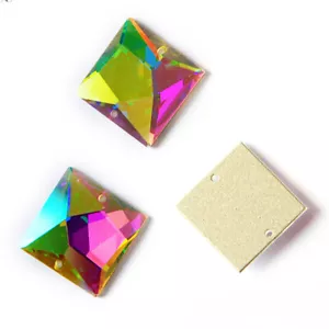 2308TH Square AB DIY Sew On Crystal Craft Gems Glass Strass Stones Flat Back - Picture 1 of 11