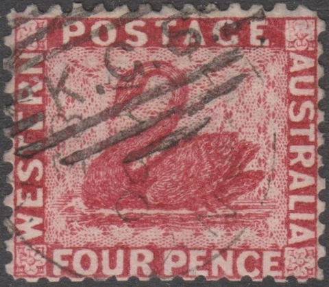WESTERN AUSTRALIA SG 84 1882-85 4d Carmine, Used Crown CA Perf 12 Cover