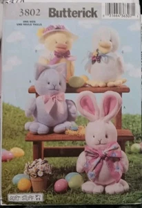 Butterick Sewing Pattern #3802 SPRINGTIME FRIENDS EASTER PLUSH ANIMALS Uncut New - Picture 1 of 5