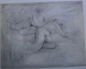 Two Nudes Reclining Pencil Drawing-1961-August Mosca - Picture 1 of 7