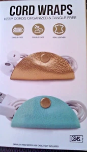 Cord Wraps, Leather, Double Pack, Gold, Green, for Small Cords,Cables,Gift Boxed - Picture 1 of 2