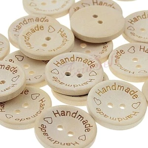 300x Botones Redondos de Madera "Hechos a Mano" a Granel 25mm Ropa Hecha a Mano - Imagen 1 de 2