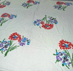Vtg Red Blue Purple Flowers Sponge Paint Look Floral 3 yd x 46 Pre-washed Fabric - Picture 1 of 8