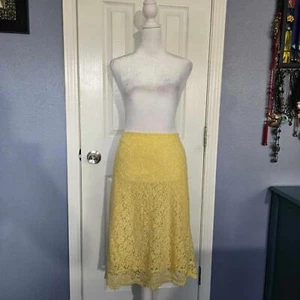 Liz Claiborne Career L Yellow A-Line Lace Knee Length Skirt Office Church Easter - Picture 1 of 8