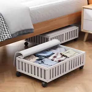 Bamboo under Bed Storage Containers with Wheels, 2 Pack under the Bed Shoe Stora - Picture 1 of 12