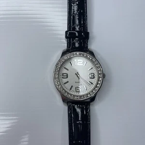 Reloj F LST Japón Plata Cristales Negro Charol Cocodrilo Sin Probar - Imagen 1 de 5