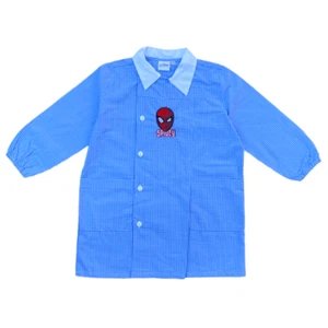 GREMBIULE SPIDERMAN MARVEL SCUOLA ASILO RICAMATO QUADRETTI CELESTE COTONE - Foto 1 di 7