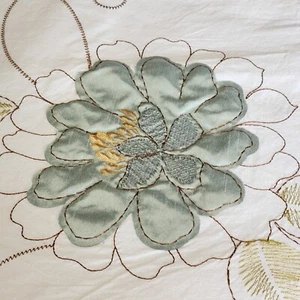 RAYMOND WAITES Queen DUVET COVER 92"x86" Embroidered Flowers White & Sage Green - Picture 1 of 10
