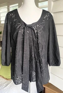 Lane Bryant Womens 14/18  Sheer Neck Tie Accent Shirt 3/4 Sleeve Button Up Top - Picture 1 of 11
