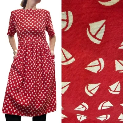 Vestido Midi Velero Náutico Retro Años 90 Rojo Algodón Tejido Bolsillos Informal S/M De Colección Foto 1 de 4