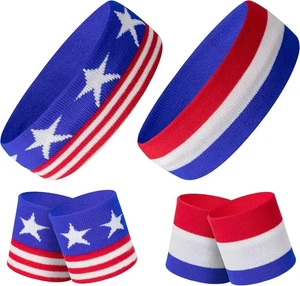 Amerikanische Flagge Sport Stirnband und Armband - gestreiftes Schweißband Set für 2  - Bild 1 von 6