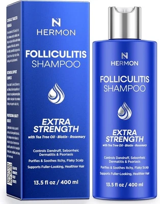 Hermon Folliculitis Shampoo for Psoriasis,Dandruff&Itchy Scalp Tea Tree & Biotin - Image 1 of 4