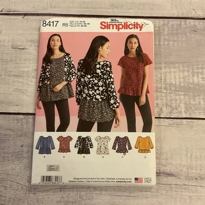 Simplicity 8417 Sewing Pattern Shirt Blouse Peplum Ruffle Miss Size 14-22 UNCUT - Image 1 of 3