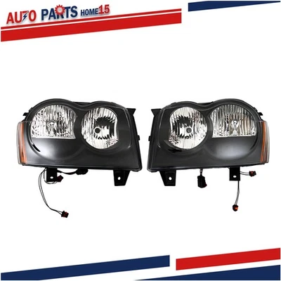 Black Headlights For Jeep Grand Cherokee 2005-2007 Signal HeadLamp Left+Right Foto 1 de 4